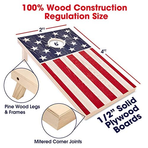 GoSports Flag Series Wood Cornhole Sets – Choose American Flag or State Flags – Includes Two Regulation Size 4 ft x 2 ft Boards, 8 Bean Bags, Carrying Case and Rules 2