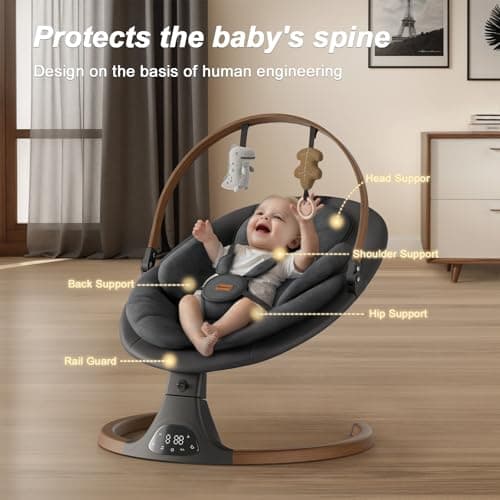 Baby Swings for Infants, Monamii Baby Swing, Bluetooth Infant Swing with Music Speaker, 5 Speeds and Remote Control, Indoor & Outdoor Use (Black) 3