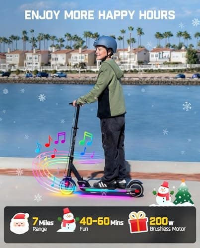 FanttikRide T9 Apex Electric Scooter for Kids, 200W Motor, Big Kids E Scooter with Bluetooth Music Speaker, Colorful Lights, 7/10/12 MPH, 3 Adjustable Height, Foldable, Ride Time Up to 40 mins, Black 3
