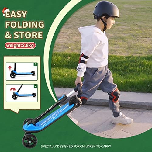 besrey Kick Scooter for Kids Ages 3-10, 3-Wheel Folding Scooter with Adjustable Height, LED Light Wheels, Extra Wide Deck for Outdoor Activities 5