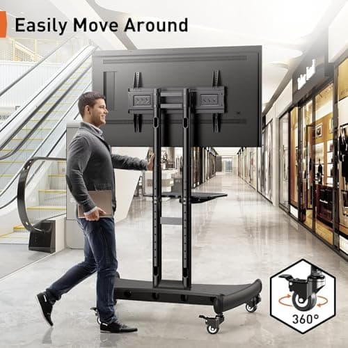 Perlegear Rolling TV Stand for 32-82 Inch Flat/Curved LED/LCD/OLED TVs, Outdoor Mobile TV Carts on Wheels with Adjustable Shelf, VESA 600x400mm up to 100lbs, Portable Mount with Wheels PGTVMC05-1 3
