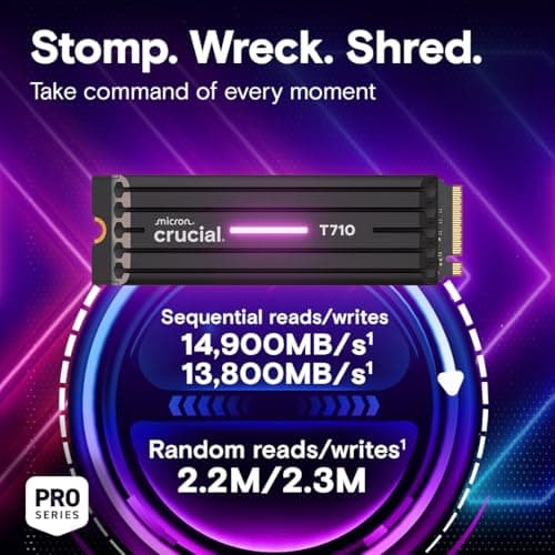 Crucial T710 PCIe Gen5 NVMe 2TB SSD – Heatsink, Up to 14,900 MB/s, Laptop & Desktop Compatible (PC), for Creatives and Hardcore Gamers, Solid State Drive, Includes 1Mo Adobe CC – CT2000T710SSD5-01 2