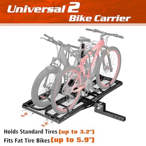 Wildroad Hitch Cargo Carrier with Bike Rack 60" x 24" x 14" Folding Trailer Hitch Cargo Carrier 500 LBS Capacity for Standard, Fat Tire and Electric Bike Fits 2" Receiver 60" Basket+Bike Rack 3