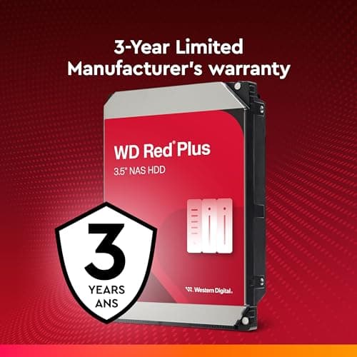 Western Digital 4TB WD Red Plus NAS Internal Hard Drive HDD - 5400 RPM, SATA 6 Gb/s, CMR, 256 MB Cache, 3.5" -WD40EFPX 6
