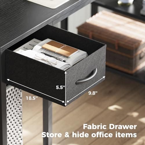 SUPERJARE 47 inch L Shaped Gaming Desk with LED Lights & Power Outlets, Reversible Computer Desk with Shelves & Monitor Stand, Corner Desk with Drawer, for Home & Office, Black, 7998BC 5