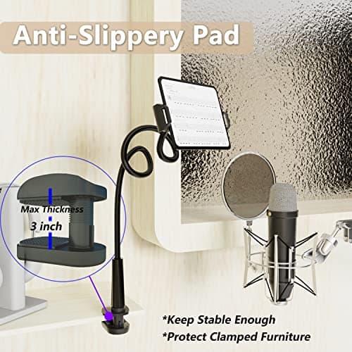 Tablet Stand Holder, Mount Holder Clip with Grip Flexible Long Arm Gooseneck Compatible with ipad iPhone/Nintendo Switch/Samsung Galaxy Tabs/Amazon Kindle Fire HD - Black 5
