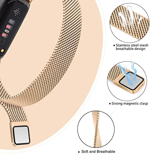 Vanjua for Fitbit Inspire 3 Bands Women Men, Stainless Steel Metal Mesh Loop Adjustable Magnetic Wristband Replacement Straps Compatible with Fitbit Inspire 3 Fitness Tracker (Rose Gold) 3