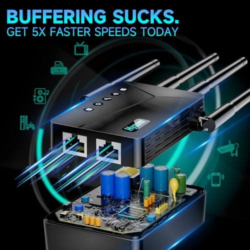 WiFi Extender Signal Booster for Whole Home & Backyard - 10K Sq.Ft Coverage w/4 Antennas | 90% Faster Internet Booster w/Ethernet Port, Easy Setup Wireless Repeater Works with Any Router 5