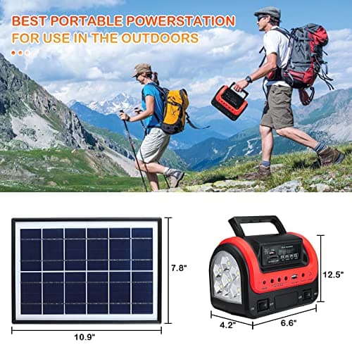 Solar Generator,Portable Power Station with Solar Panel Included,LiFePO4 Battery Mini Portable Generator with DC/USB Outlets,Quiet Generators LED Flashlight for Home Use, Camping(Red) 2