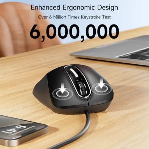 memzuoix Wired Mouse, USB Computer Mouse 1400 DPI Mobile Optical Mouse Ergonomic Design Computer Mice with 5FT Cord for Laptop, PC, Desktop, MacBook, 5 Buttons (Black) 3
