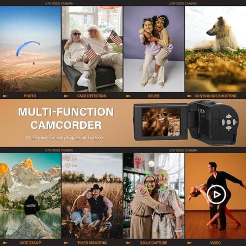 Muitune Camcorder Video Camera QHD 2.7K 56MP 16X Digital Zoom Vlogging Camera with LED Fill Light for YouTube, 2.8 Inch 270 Degree Rotation LCD Screen Camcorder with 32GB SD Card and Two Batteries 5