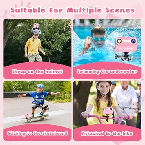 Kids Waterproof Camera, Kids Camera 2.4'' HD 1080P Birthday Gifts for Girls Boys 3-12 Year Old, Toddler Digital Action Camera with 32GB Card, Pink 5