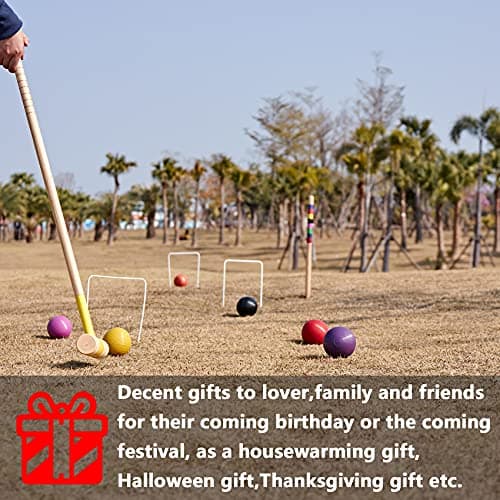 SpeedArmis 8 Players Croquet Set with 32In Regulation | 28In Standard Size Rubber Wood Mallets, Colored PE Ball, Wickets, 21In End Stakes - Lawn Backyard Game Kit for Teens/Adults/Family 5