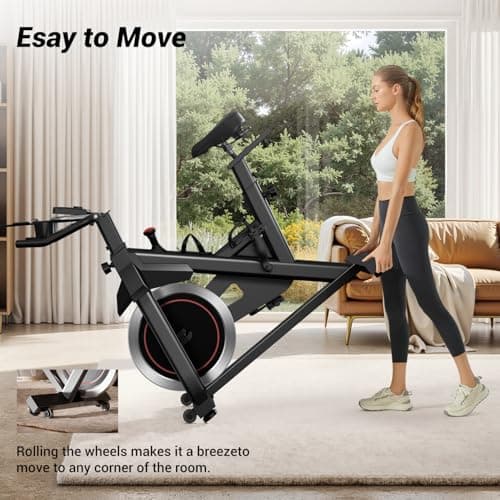 CURSOR FITNESS Exercise Bike, Brake Pad Stationary Bike for Home with Exclusive App, Stationary Bikes for Home with 300 lb Weight, Indoor Cycling Spin Bike Workout Bike with Extra Comfort Seat 5