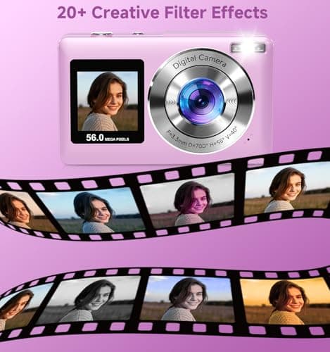 Compact Camera,56MP Dual-Screen Digital Camera for Teens with Auto Focus,Smile Capture,Anti-Shake,16X Zoom,32GB SD Card Camera Digital Gift for Boys Girls Teens 5