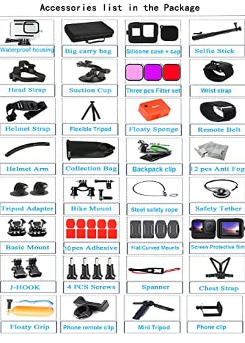 Accessories Kit for Gopro Hero 13 12 11 10 9 Black Waterproof Housing Silicone Case Glass Screen Protector Bundle for Go pro Gopro13 Gopro12 Gopro11 Gopro10 Hero13 Hero12 Hero11 Hero10 Camera 62E 5