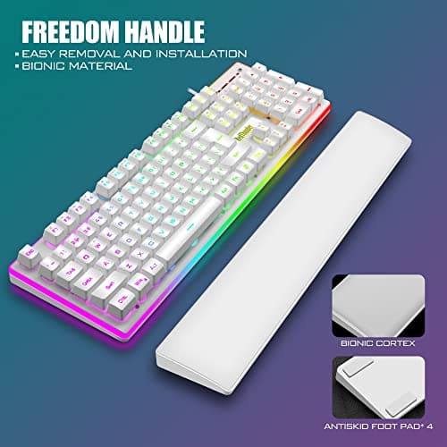 RedThunder K10 Wired Gaming Keyboard and Mouse and Wrist Rest Combo, RGB Backlit, Mechanical Feel Anti-ghosting Keyboard + 7D 7200 DPI Mice+Soft Leather Wrist Rest 3 in 1 PC Gamer Accessories(White) 3