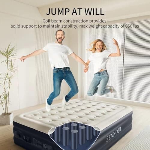 SENNOUL Air Mattress Queen with Built in Pump - 2 Mins Quick Self Inflatable,16"/650lbs Max Blow Up Bed, All Night Stability No Lost Air，No Peculiar Smell for Camping,Home,Guests & Portable Travel 4