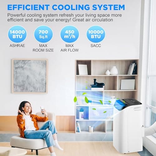 Humhold 14000 BTU Portable Air Conditioners with Remote Control, 3-in-1 Free Standing Cooling AC Unit with Fan & Dehumidifier, Cools Room up to 700 sq.ft, Smart/Sleep Mode,3 Speed,Auto Swing,24H Timer 3