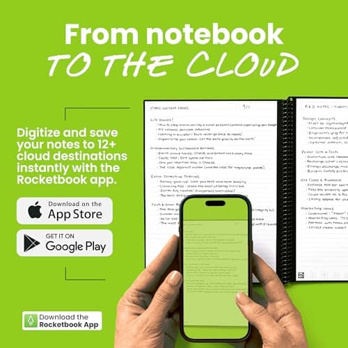 Rocketbook Core Reusable Smart Notebook, Lined Pages For School, Work and Creative Projects, Letter Size 8.5x11, Black - Premium 4