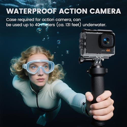 Action Camera 4K 60FPS 48MP, EIS Sports Camera with 128GB Card,131FT Underwater Waterproof Camera with Case, 2inch Touch Screen, 8X Zoom, Remote Control, Batteries & Mounting Kits 4