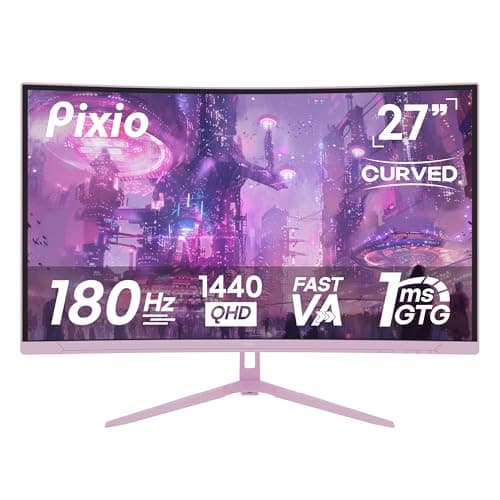 Pixio PXC278 Wave Pink 27 inch 180Hz Refresh Rate QHD 1440p Resolution 1650R Curved Fast VA Panel 1ms GTG Response Time Adaptive Sync HDR Curved Gaming Monitor
