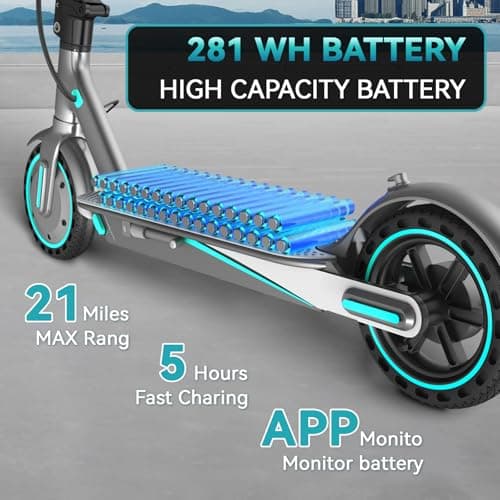 Electric Scooter for Adults, 25 Mph Max Speed, 25/35 Miles Range, APP Control E-Scooter with 10" Inflatable tire, Foldable Escooter with App Control, UL 2272 Certified (350W 22Miles Blue) 4