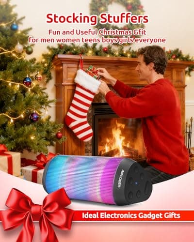 Portable Bluetooth Speaker with Lights, Stocking Stuffers, Powerful HD Sound, IPX4 Waterproof, TWS Pair, Up to 24H Playtime, Small Wireless Speaker for Outdoor/Home/Party, White Elephant Gifts 4