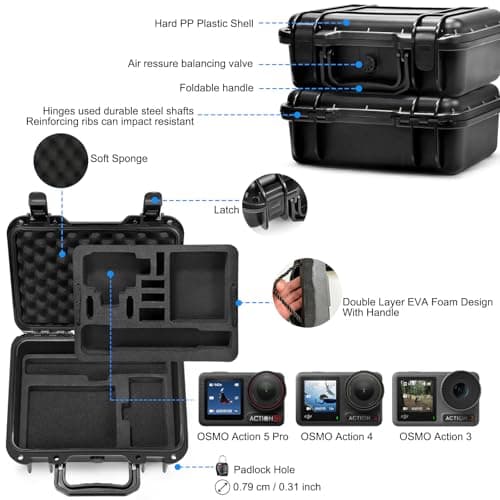 Lekufee Portable Waterproof Hard Case for DJI Osmo Action 6/5 Pro/4/3 Action Camera,Standard Combo,Adventure Combo,More Accessories(Case Only) 3
