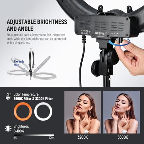 NEEWER Ring Light 18inch Kit: 55W 5600K Professional LED with Stand and Phone Holder, Soft Tube & Bag for Tattoo Lash Extension Barber Makeup Artist Studio Video Photography Lighting, RL-18 4