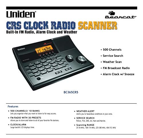 Uniden BC365CRS 500 Channel Scanner and Alarm Clock, Snooze, FM Radio, Weather Alerts, Search Bands used for Aviation, Railroad, Marine, Non-Digital Police/Fire/Public Safety transmissions and more 5