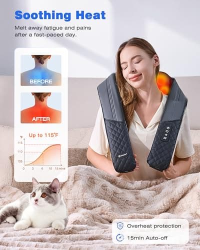 KINGJOY Neck and Shoulder Massager with Heat, Shiatsu Neck and Back Massager for Back, Shoulder, Legs, 2025 Upgraded 4D Kneading Deep Tissue Pain Relief, Gifts for Women/Men/Mom/Dad, Plug-in Use Only 5