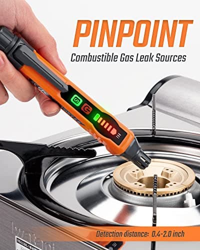 Natural Gas Detector, TopTes PT177 Gas Leak Detector with Audible & Visual Alarm, Portable Gas Sniffer to Locate Combustible Leak Sources Like Methane, Propane for Home (Includes Battery x2)-Orange 5