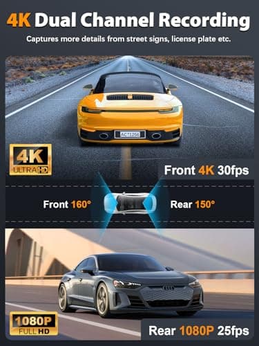 ARIFAYZ Dash Cam Front and Rear 4K+1080P, Free 64GB Card, Built-in WiFi, Dash Camera for Cars, Car Camera, Dual Dashcams for Cars with Night Vision, 24 Hours Parking Monitor, Loop Recording 2