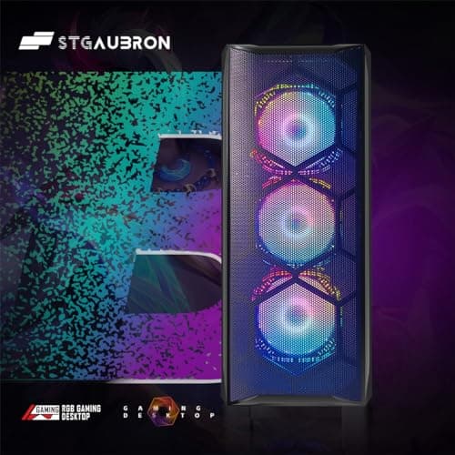 STGAubron Gaming PC Desktop Computer, Intel Core i7 up to 3.9GHz, Radeon RX 580 8G, 16G RAM, 512G SSD, WiFi 6, Bluetooth 5.2, RGB Fan x6, Windows 11 Home 3