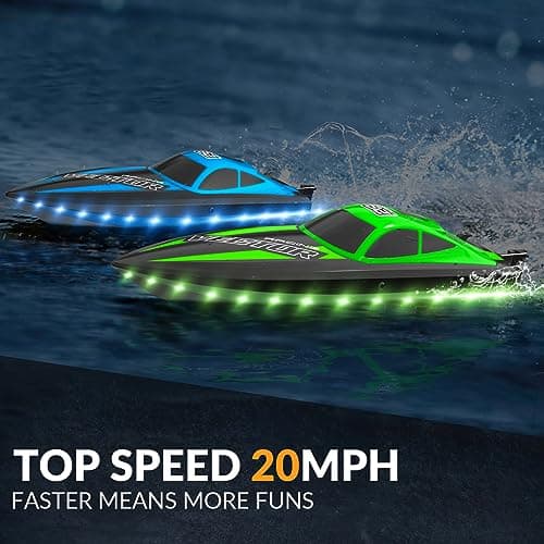 VOLANTEXRC RC Boat 20MPH Fast Remote Control Boat for Adults 2.4Ghz Toy Boats for Pools and Lake with 2 Rechargeable Batteries Toys Gifts for Adults with Light, Green 3