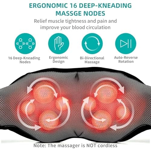 Nekteck Shiatsu Neck and Back Massager with Soothing Heat, Electric Deep Tissue 3D Kneading Massage Pillow for Shoulder Leg Full Body Muscle Pain Relief, Car Office and Home Use 2
