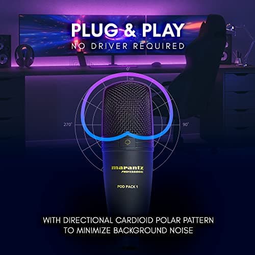 Marantz Professional Pod Pack 1 USB Condenser Microphone Kit for Gaming, Streaming and Podcasting with Built-In Audio Interface, Adjustable Boom Arm and Desk Clamp, Plug-and-Play 4