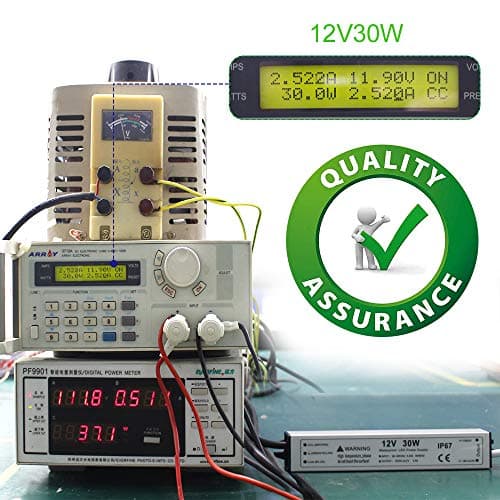 30W 12 Volt LED Power Supply, Waterproof IP67 LED Driver, 110V AC to 12V DC Converter, LED Transformer Low Voltage Output with 3-Prong Plug 3.3 Feet Cable for Light Strip, 2.5Amp 4