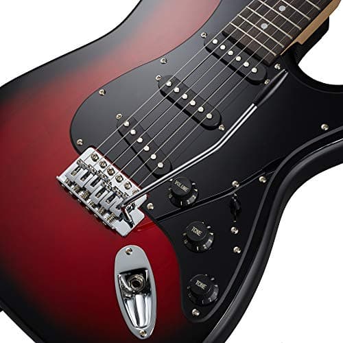 Ashthorpe 39-Inch Electric Guitar (Red-Black), Full-Size Guitar Kit with Padded Gig Bag, Tremolo Bar, Strap, Strings, Cable, Cloth, Picks 3