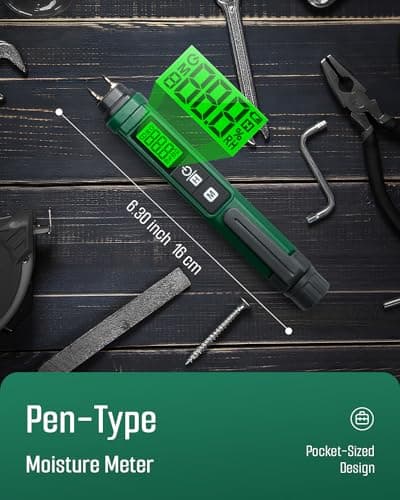 Wood Moisture Meter, TESMEN TWM-186 Portable Pen Moisture Meter, Pin-Type Humidity Tester with 2 Modes, 7 Calibration Scales for Wood, Firewood, Lumber, Bricks, Floors, Walls - Green 2