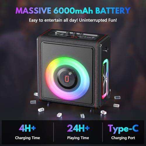 Karaoke Machine, Portable Bluetooth 5.3 Speaker with 2 Wireless Microphones for Adults, PA System with Pitch Correction & Echo Adjustment, Supports TWS/TF Card/USB/AUX/Live for Home Party 5