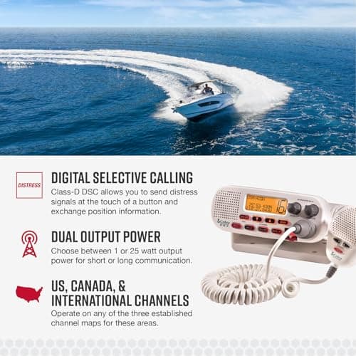 Cobra MR F45-D Fixed Mount VHF Marine Radio – 25 Watt VHF, Submersible, LCD Display, Noise Cancelling Microphone, NOAA Weather Channels, Signal Strength Meter, Scan Channels, White 3