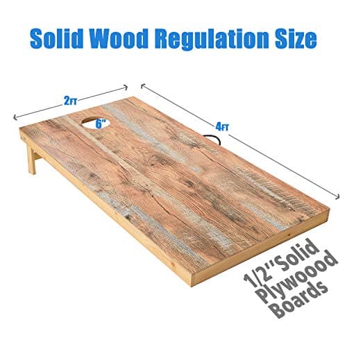 OOFIT Regulation Cornhole Game Set Solid Wood Premium Corn Hole Outdoor Game - 2' x 4' Portable Corn Toss Boards with Scratch Resistant Waterproof Surface, Convenient Carry Handle and 8 Toss Bags 4