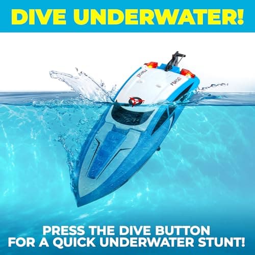 Force1 Velocity Blue Fast RC Boat- Remote Control Boats for Adults and Kids, Underwater Speed Racing Mini RC Boats for Pools and Lakes, 2.4GHZ Transmitter, 2 Rechargeable Batteries, Low Battery Alert 3