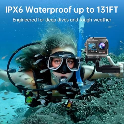 Hiicam Action Camera 4K 60FPS with Touch Screen 20MP Waterproof Camera Underwater 131FT with EIS for Snorkeling Helmet Bike 170° Wide Angle Remote WiFi 5XZoom 3