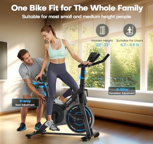 Exercise Bike, CHAOKE Quiet Adjustable Magnetic Resistance Stationary Bike for Home Cardio with App Compatible, 300LB Weight Capacity Indoor Cycling Bike with Comfortable Seat & Digital Display 4