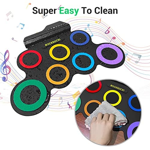 ROCKSOCKI Electric Drum Set, 7-Pad Kids Electronic Drum Set with Headphone Included, Roll-up Drum Practice Pad, Great Holiday Xmas Birthday Gift for Kids 3