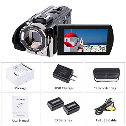 kicteck Video Camera Camcorder Digital Camera Recorder Full HD 1080P 15FPS 24MP 3.0 Inch 270 Degree Rotation LCD 16X Zoom Camcorder with 2 Batteries(604s) 5