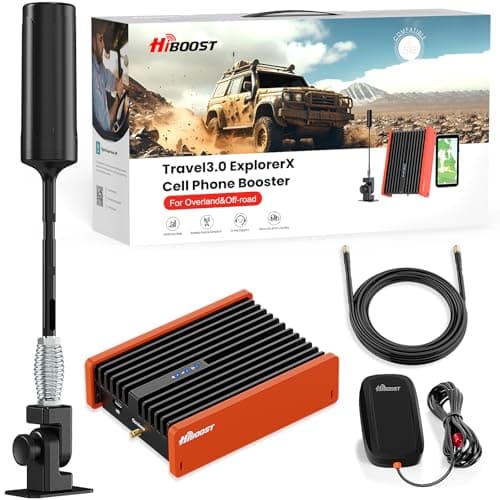 HiBoost Cell Phone Signal Booster for Overland and Off-road Vehicle | Boosts 5G & 4G LTE for All Carriers - Verizon, AT&T, T-Mobile & More | Folding Antenna Mount | Ultra-stable Booster | FCC Approved